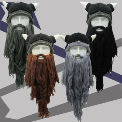 

Christmas Knit Viking Beard Horn Hat Crazy Ski Cap Barbarian Vagabond Beanie