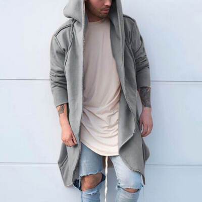 

Men Loose Solid Ops Coat Cardigan Casual Long Sleeve Hooded Outwear Large Size