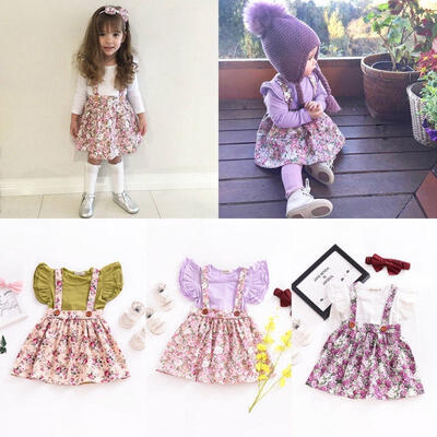 

Newborn Kids Baby Girls Floral Clothes Party Princess Bib Strap Tutu Skirt Dress
