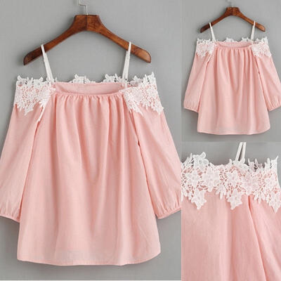 

Fashion Women&39s Ladies Summer Lace Off-shoulder Casual Blouses Crop Tops T-Shirt