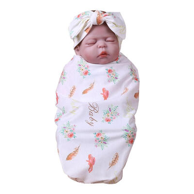 

Cute Baby Swaddle Cartoon Print Sleeping Elastic Infant Blankets Headband