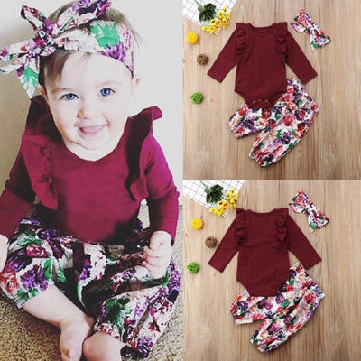 

Newborn Toddler Baby Girls Cotton Tops Romper Floral Pants Outfits Set Clothes