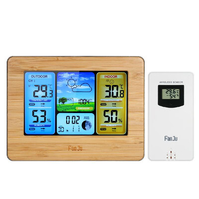 

FanJu USBBattery Operated Wireless Color LCD Weather Station Alarm Clock Indoor Outdoor Thermometer Hygrometer Barometer with Lun