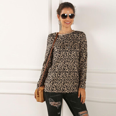 

Tailored Women Fashion Casual Leopard Print Shirt Splice Long Sleeve Blouse Loose Tops