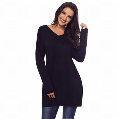 

V-neck long-sleeved long-sleeved casual knit sweater