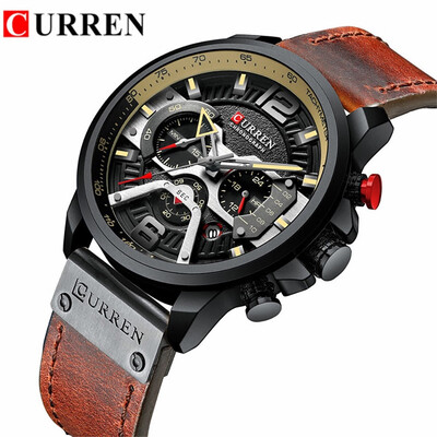 

Gobestart Mens Business Belt Watch Waterproof Calendar Casual Quartz Three Eye Watch