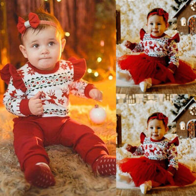 

Xmas Newborn Baby Girls Christmas Deer Tops Tutu Skirts Pants Outfits 3pcs Set