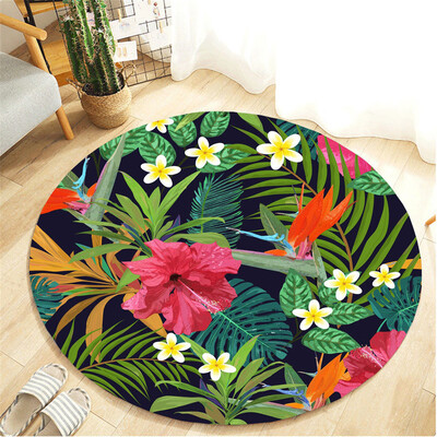 

Toponeto Tropical Plant leaves Pattern Round Flannel Bathroom Kitchen Carpet 60cm