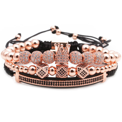 

Charm Bracelets - Luxury CZ Polygon Ball Gold Crown King Bead Bangle Bracelets for Men Women Jewelry