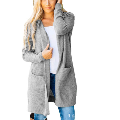 

Toponeto Womens Loose Fit Long Sleeve Knitted Hooded Cardigan Coat Tops