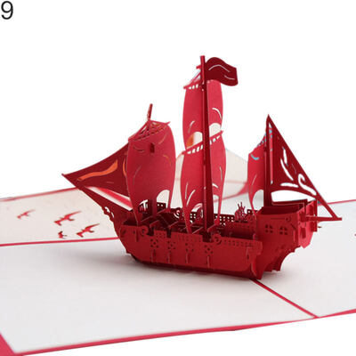 

Heart Ship Birthday Cake Handmade 3D Pop Up Holiday Christmas Greeting Cards