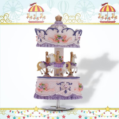 

Muslady Laxury Windup 3-horse Carousel Music Box ArtwareGift Melody Castle in the Sky PinkPurpleBlueGold Shade for Option