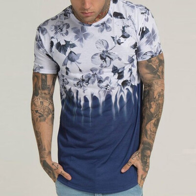 

Toponeto Fashion Men Flower Gradient Print Short Sleeve O-Neck T-Shirt Tops Blouses