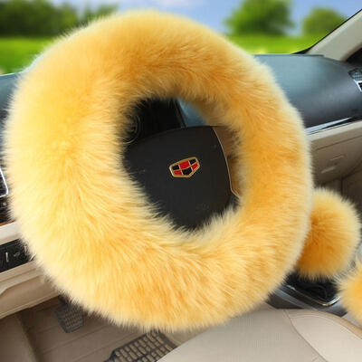 

Fashion 3Pcs Long Plush Fuzzy Steering Wheel Cover Light Camel Car Accessory