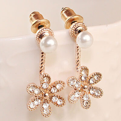 

E774 Korean Jewelry Zircon Heart Crystal Flower Stud Earrings For Women Fashion Double Sides Gold Silver Color Statement Jewelry