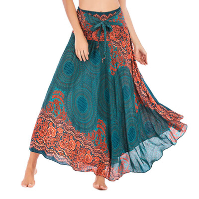 

Roseonmyhand Women Long Hippie Bohemian Gypsy Boho Flowers Elastic Waist Floral Halter Skirt