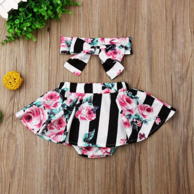 

Toddler Infant Baby Girl Floral Stripe Tutu Shorts Headband Outfits Set Clothes