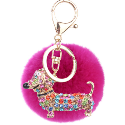 

Cute Keji Keychain Diamond Cartoon Puppy Keychain Gift Rex Rabbit Fur Plush Ball Jewelry