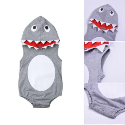 

Newborn Baby Boys Sleeveless Hooded Romper Shark Jumpsuit Summer Vest Outfits