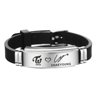 

KPOP TWICE Signature Lettering Adjustment Strap Stainless Steel Silicone Bracelet Unisex Sports Bracelet Hot Gift for Fans