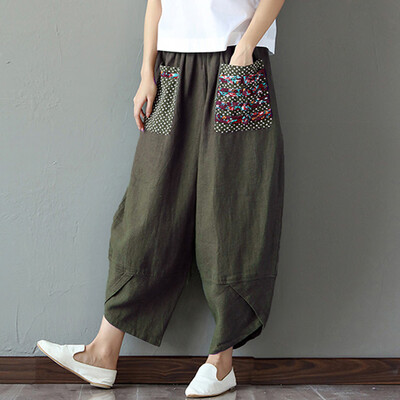 

Tailored Women Retro Wide Leg Harem Pants Cotton Linen Baggy Long Trousers Pants