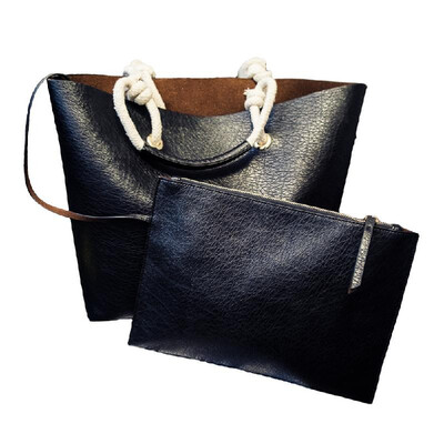 

New Fashion Women Handbag Solid Color Soft PU Large Capacity Casual Shoulder Bag Shopping Tote BlackYellow