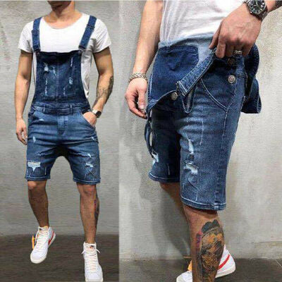 

Men Jeans Fashion Denim Pencil Pants Ripped Bib Jumpsuit Suspender Overalls