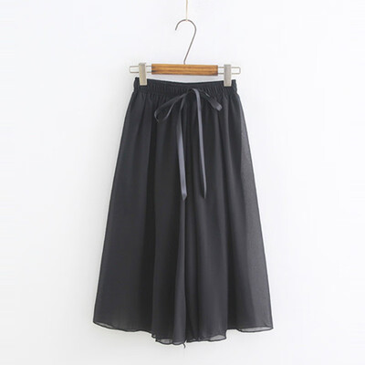 

Womens Casual Summer Chiffon High Waist Elastic Wide Leg Loose Calf-Length Pants