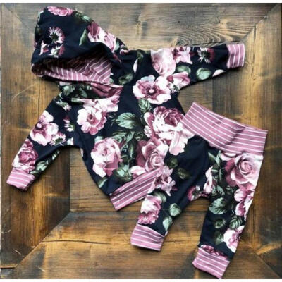 

US Newborn Infant Baby Boy Girl Hooded Tops Sweatshirt Pants Outfits Clothes Set