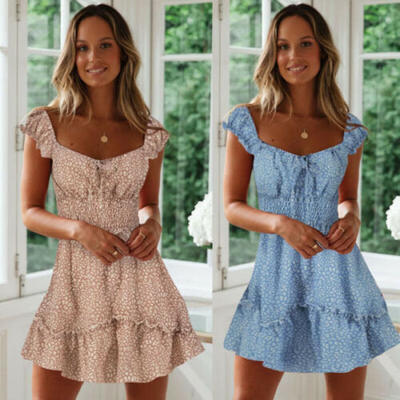 

Summer Beach Women Casual Boho Short Mini Evening Cocktail Party Dress Sundress