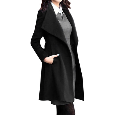 

Toponeto Womens Winter Lapel Wool Coat Trench Jacket Long Sleeve Overcoat Outwear