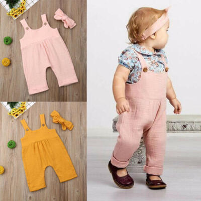 

Infant Toddler Baby Girls Kids Belt Solid Romper Jumpsuit Bodysuit Long Pants