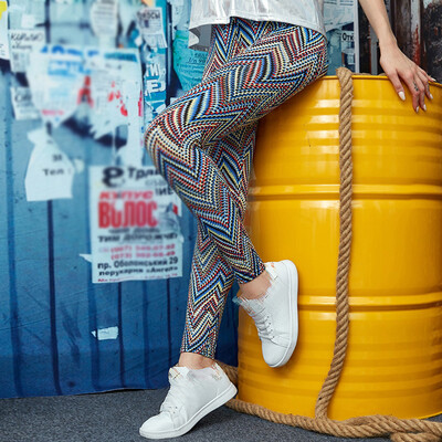 

Womens Stretchy Slim Fit Pants Elastic Waist Printed Leggings Fitness Trousers