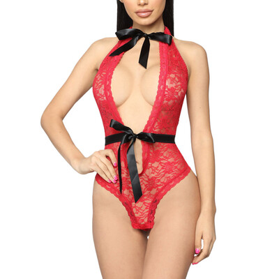 

Toponeto Women Sleepwear Romper Jumpsuit Bow Bodysuit Lace Nightwear Sexy Lingerie