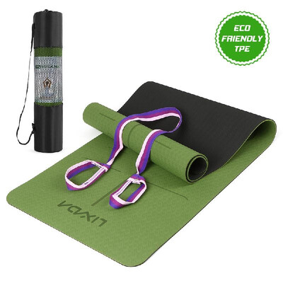 

Lixada Non Slip Yoga Mat Certified TPE Eco Friendly Lightweight Pilates Exercise Mat with Body Alignment Lines Carrying Strap for