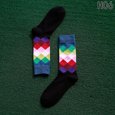 

Men British Style Plaid Gradient Color Cotton Socks