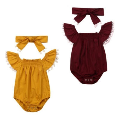 

Summer Newborn Toddler Baby Girls Ruffle Romper Bodysuit Headband Clothes Outfit