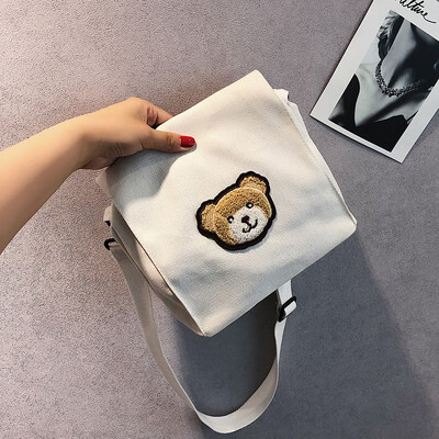 

Cute bear canvas bag casual cartoon girl shoulder bag 2019 new fashion simple&versatile Messenger bag