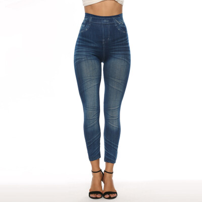 

Tailored Ladiesprinted Jeans Bottoms Hip Lift Overshoot And Slim Nine-minute Pants