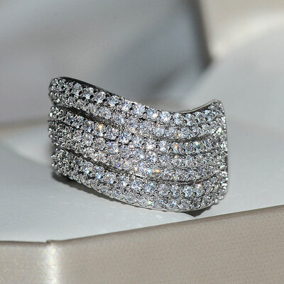 

Exaggerated Luxury Women 5A Zircon Wave Ring Weeding Bride Jewelry