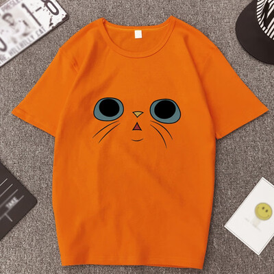 

Womens Round Neck Cartoon Blue Eyes Print Short Sleeve T-Shirt Sweet Retro Loose Tops T-Shirts Tops