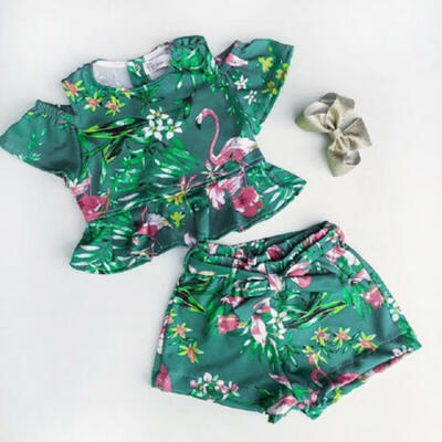 

AU Summer Toddler Kids Baby Girls Floral Tops Shorts 2PCS Outfits Set Clothes