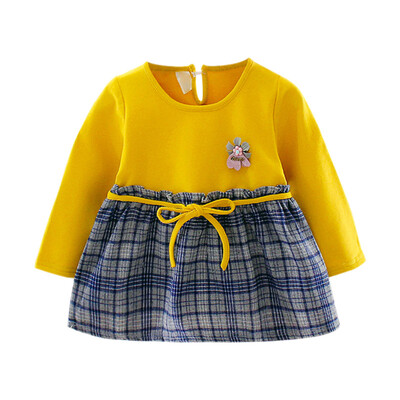

Baby Girl Dress 0-3T New Autumn Toddler Sweet Style Plaid Pattern Long-sleeved Dress Fashion Trend Stitching Design Girls Dress