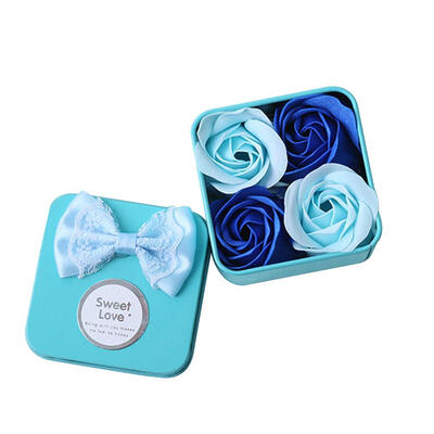 

4pcsBox Rose Flower Bath Body Scented Soap Iron Box Valentine Day Gifts