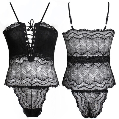 

〖Follure〗Women Lace Lingerie Bodysuit V-Neck Lace Babydoll Short Jumpsuit Pajamas
