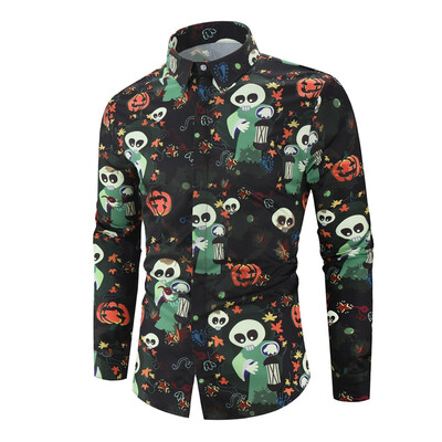 

Tailored Mens Halloween Splicing Leisure Printing Long-sleeved Shirt Top Blouse