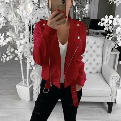 

Women Fashion Loose Jacket Coats Zip Up Biker Casual Flight Top Coat Outwear