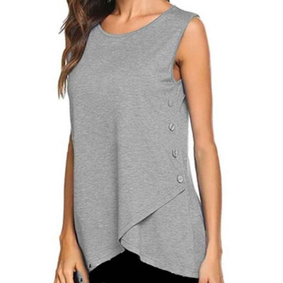 

Nomeni Womens Solid Side Buttons Short Sleeve Casual Crew Neck Slim T-Shirt Tops Blouse