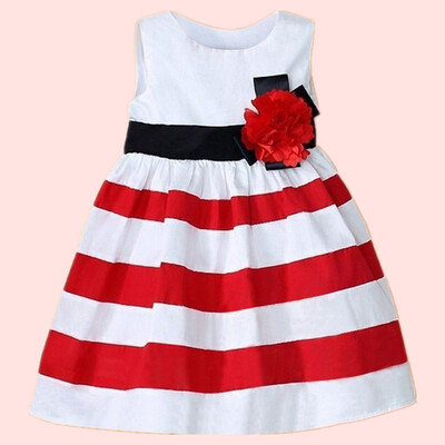 

Toddler Kids Baby Girl Sleeveless Wide Stripe Dress Flower Casual Skirt Clothes