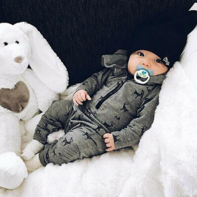 

Newborn Infant Baby Boy Cotton Hooded Romper Jumpsuit Bodysuit Clothes Outfit